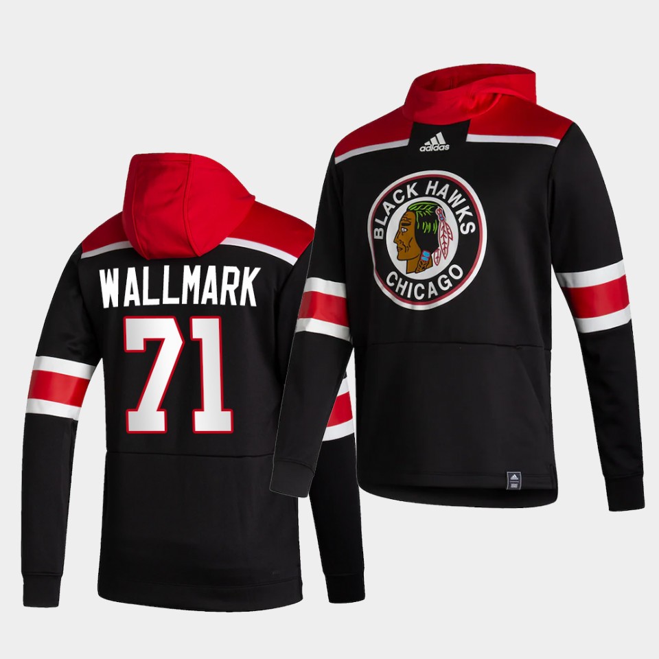 Men Chicago Blackhawks #71 Wallmark Black NHL 2021 Adidas Pullover Hoodie Jersey